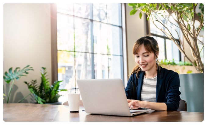 Office lady using notebook for work