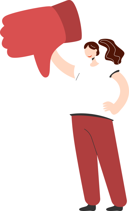 A lady carrying a thumbs down icon representing the cons of borrowing from private money lenders in Singapore
