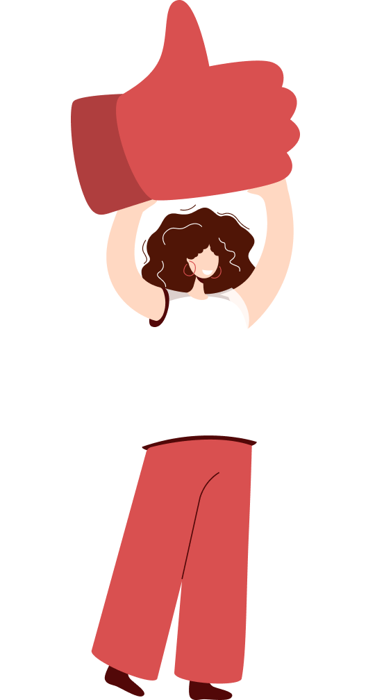 A lady carrying a thumbs up icon representing the pros of borrowing from private money lenders in Singapore